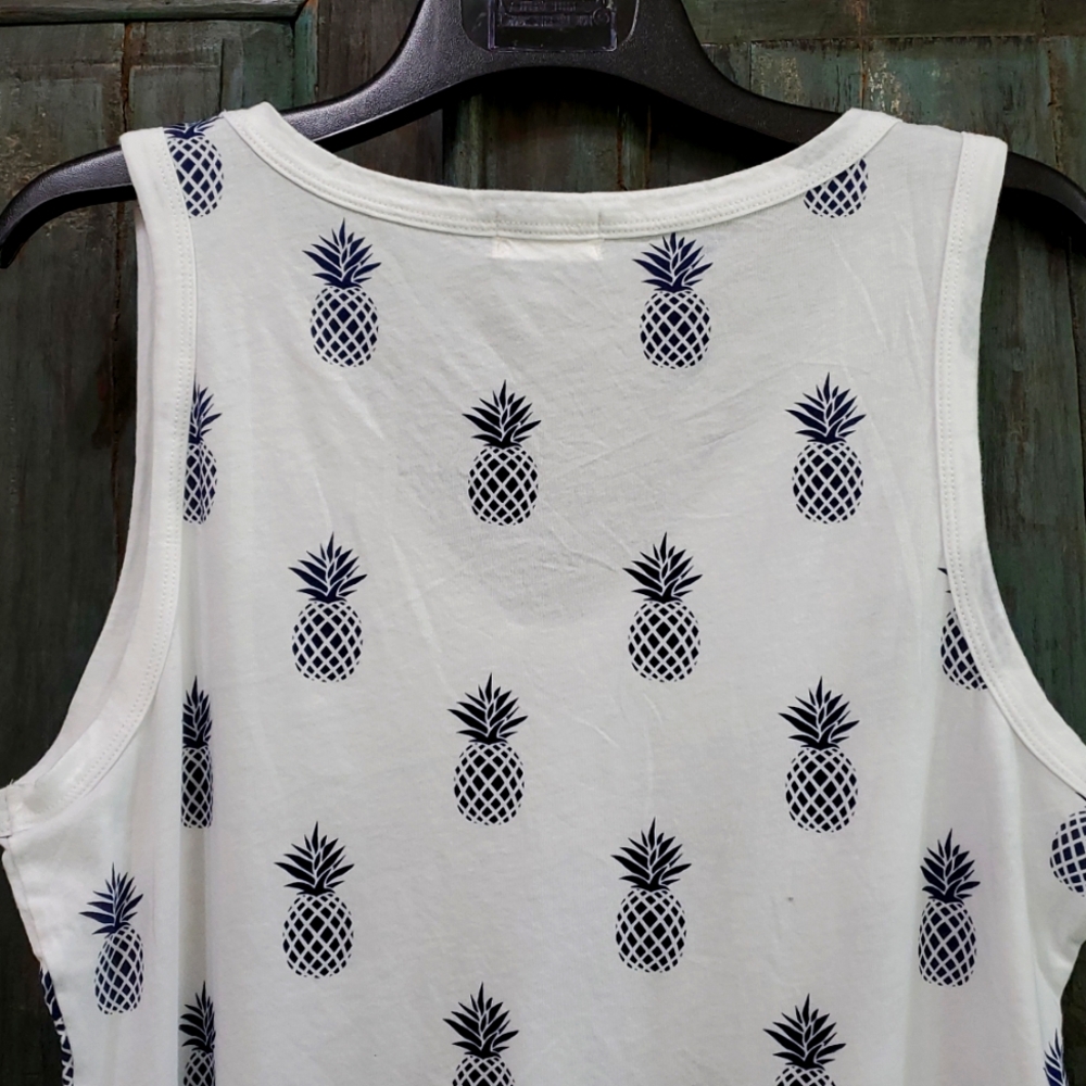 Anthropologie T.La White Navy Pineapple Print Dillon Layerig Tank Top, Size XL - Picture 4 of 8